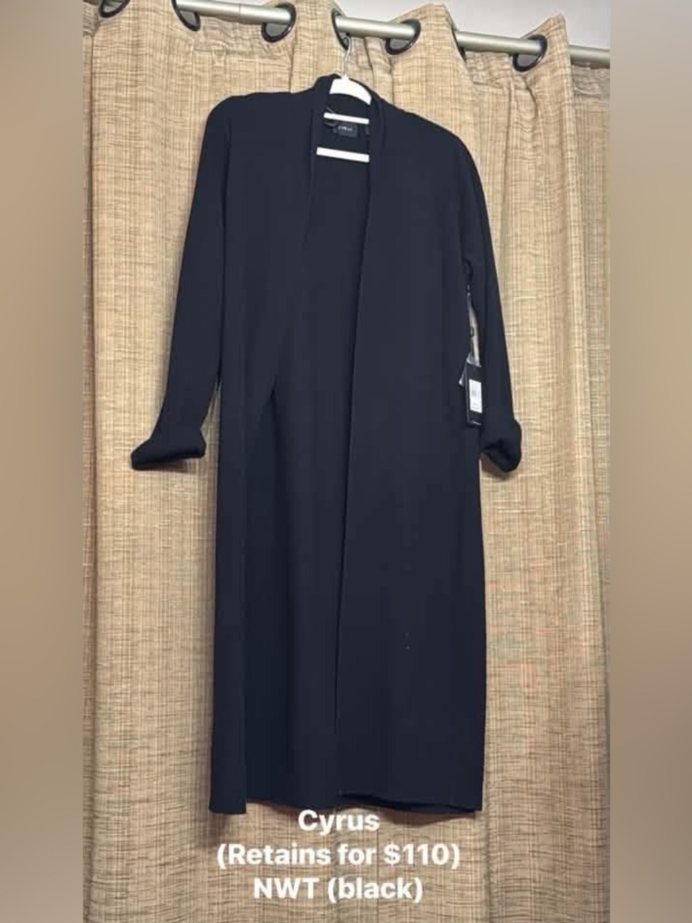 Cyrus Black Longline Open-Front long Cardigan NEW with tag Size XL
